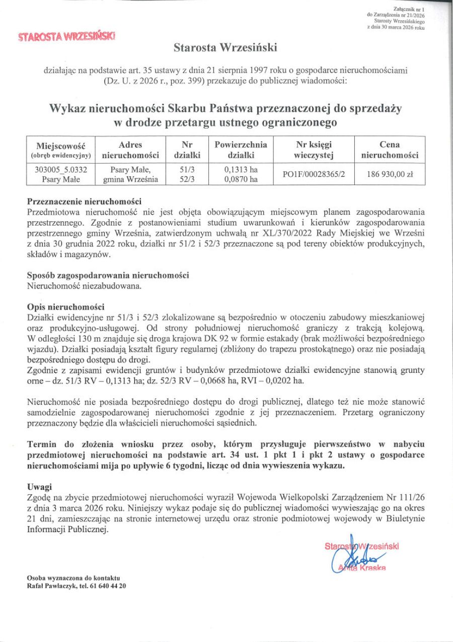 Wykaz - Psary Małe, dz. 51_3, 52_3