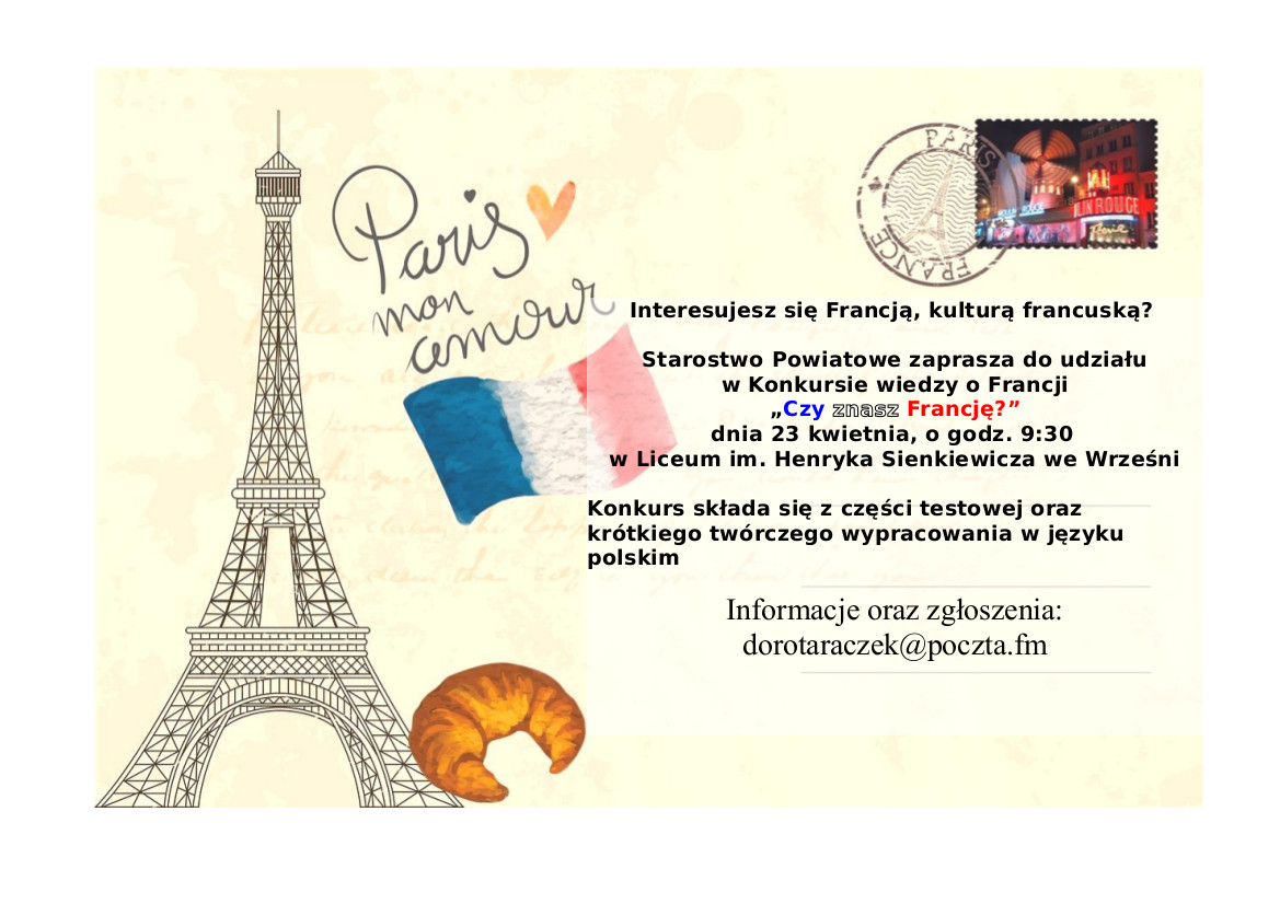 Plakat Konkurs Wiedzy o Francji