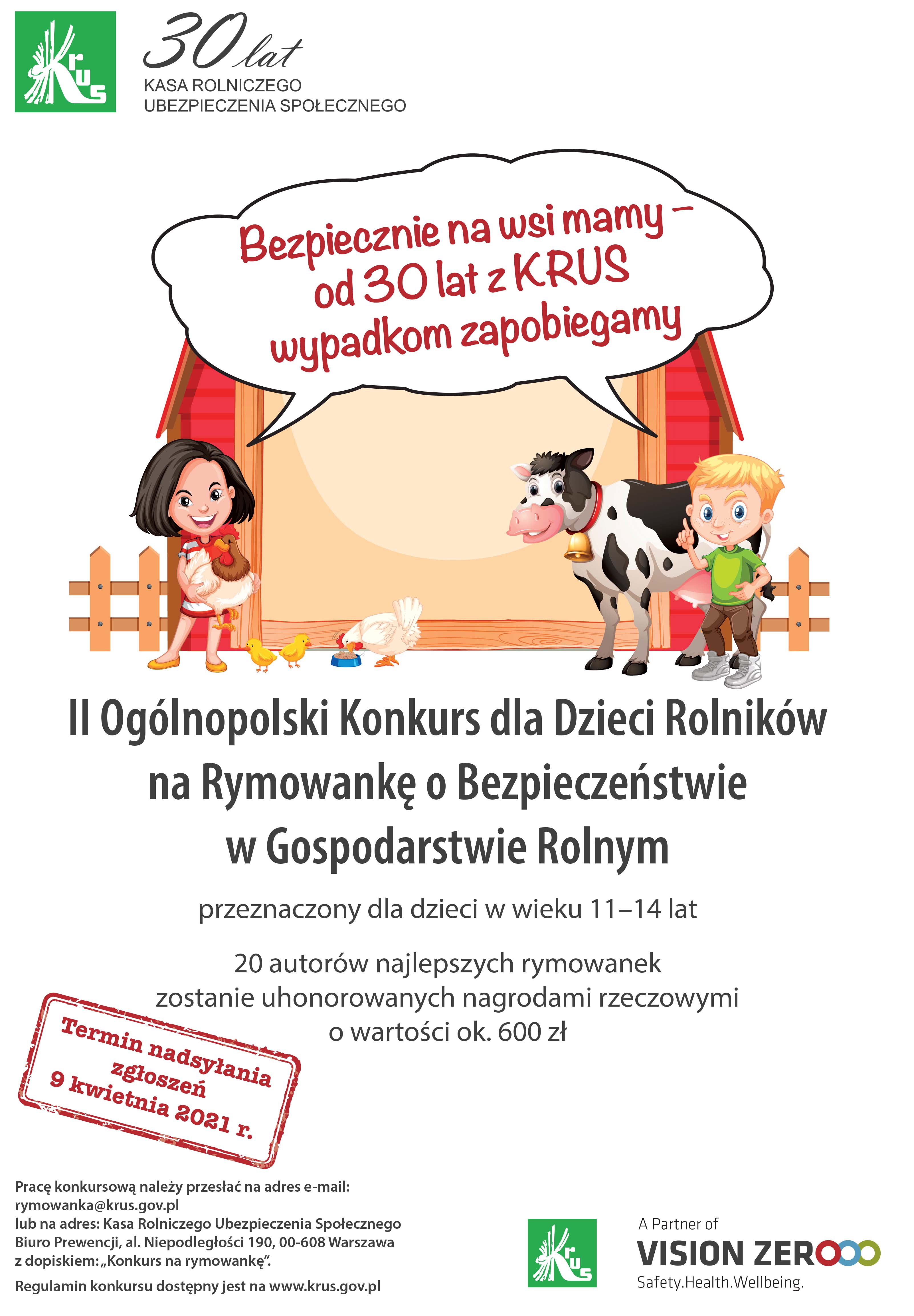 II Ogólnopolski Konkurs dla Dzieci Rolników na Rymowankę o Bezpieczeństwie w Gospodarstwie Rolnym