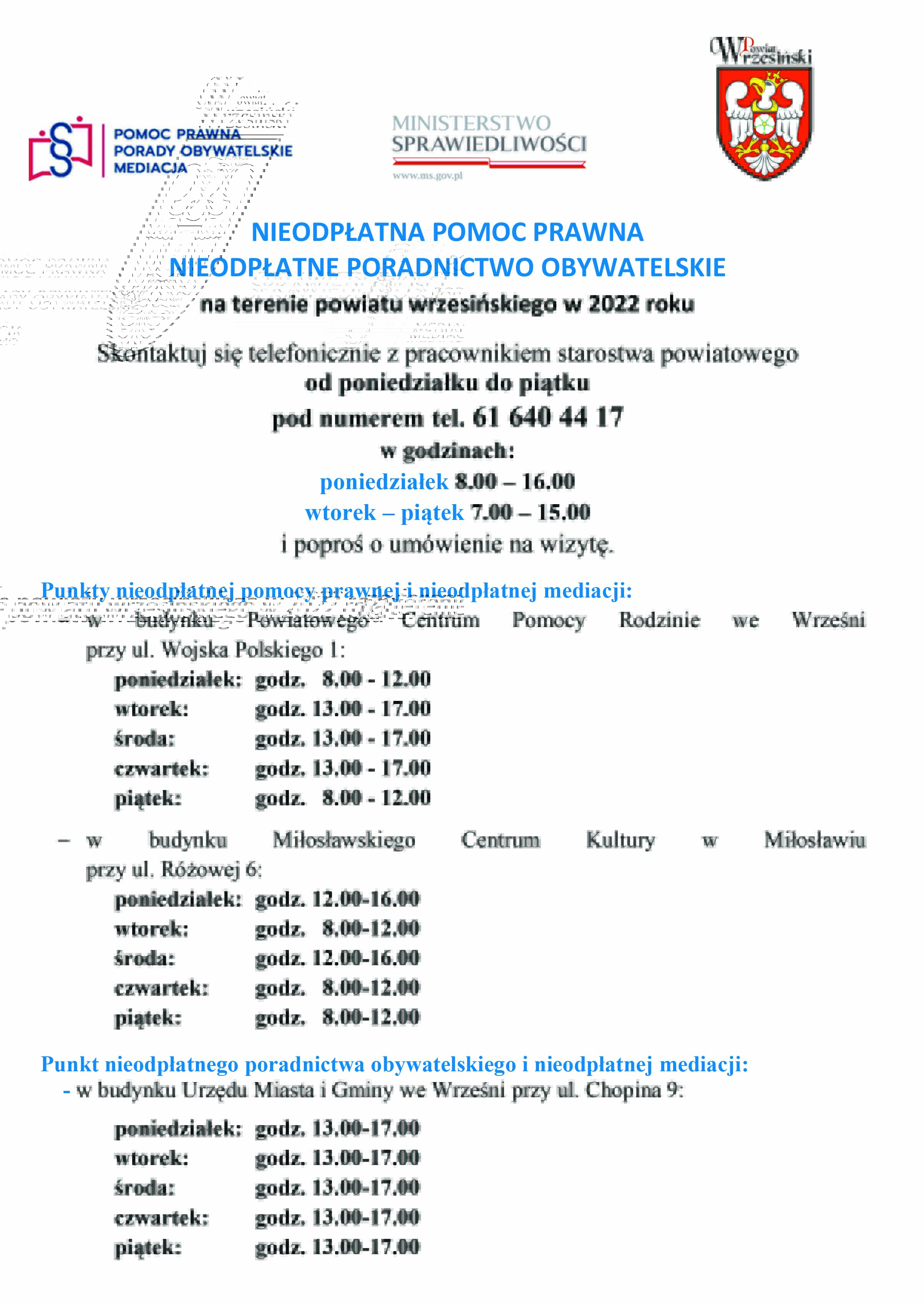 Nieodpłatna pomoc prawna - plakat