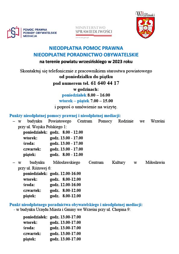 Nieodpłatna pomoc prawna - plakat