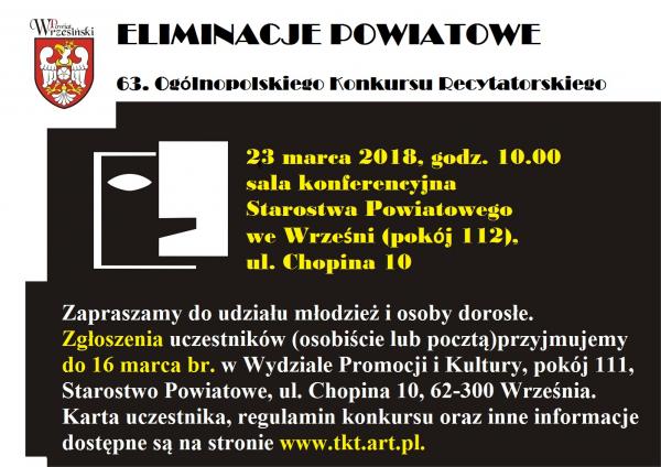 Eliminacje Powiatowe 63. Ogólnopolskiego Konkursu Recytatorskiego