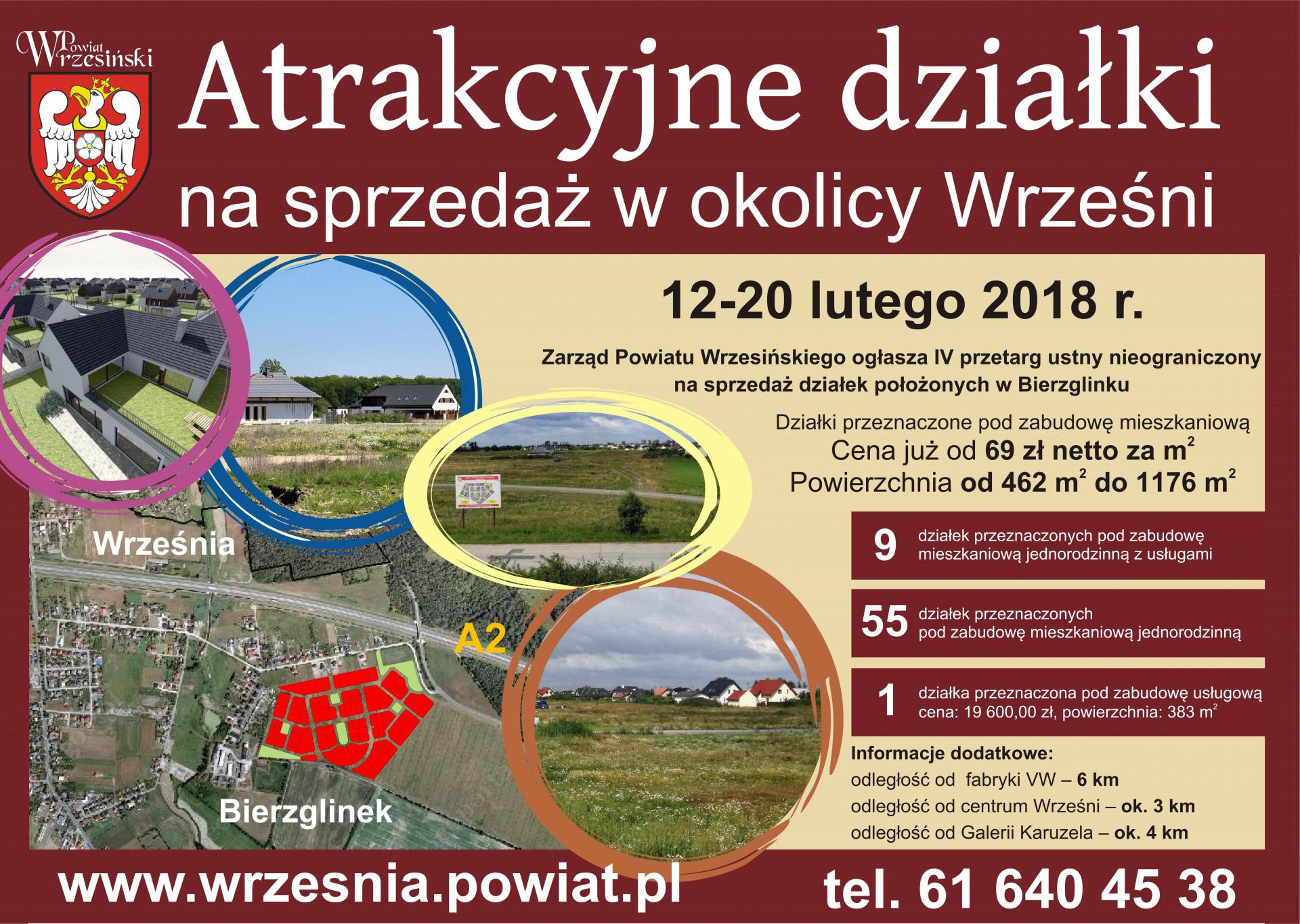 Plakat sprzedaż działek w Bierzglinku