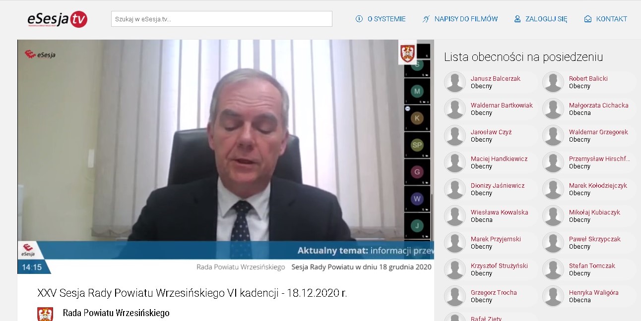 Zrzut strony z transmisją sesji