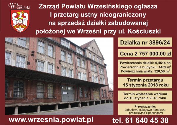 Ogłoszenie o przetargu - ul. Kościuszki, Września